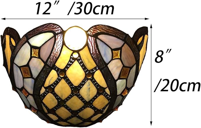 Bieye L10816 Baroque Brass Ball Chain Tiffany Style Stained Glass Wall Sconces Night Light for Living Room Bedroom Home Decoration, 12" W x 8" H