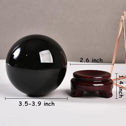 Black Obsidian Crystal Ball with Stand Large Healing Crystals Sphere for Meditation, Divination, Witchcraft 90-100mm/3.5-3.9"