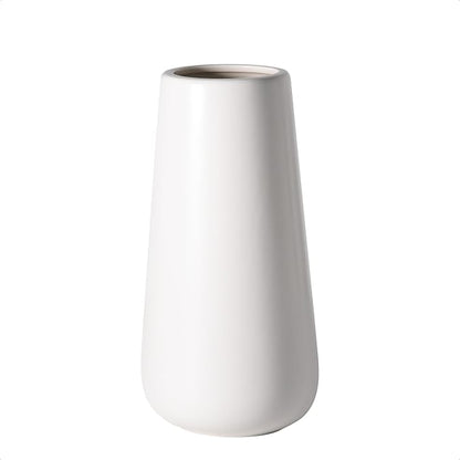 D'vine Dev 8 Inch Ceramic Flower Vase Matte Finishing, Minimalist Design for Home Décor, Bedroom, Living Room, Centerpieces, Office, White, VS-XH-D-1