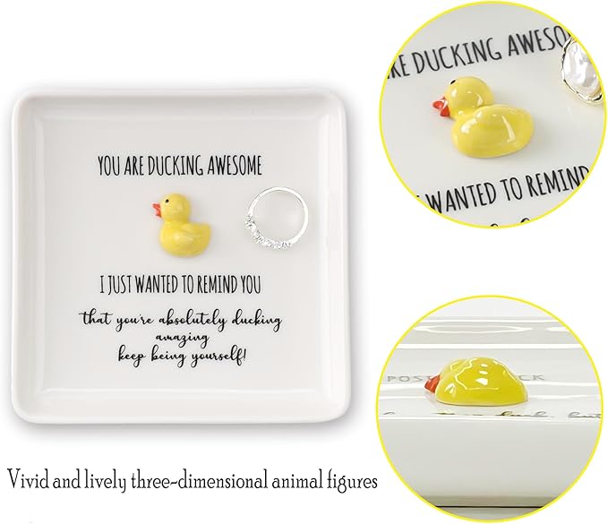 HOME SMILE Duck Jewelry Dish Tray-Birthday Gifts for Women Friendship Mothers Day Graduation Teacher Appreciation Christmas-Reminder Gifts-You're Ducking Amazing