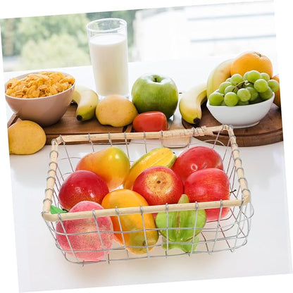 Happyyami Iron Woven Storage Basket Kitchen Living Room Organizer Sturdy Fruit Bowl for Fruits Bread Snacks Easy to Clean Small Square