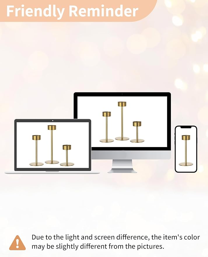 NUPTIO Candlestick Holders for Table Centerpiece: Set of 3 Gold Candle Sticks Holder with Clear Glass Hurricane - Tall Brass Taper Candle Holders for Outdoor Wedding Birthday Decor