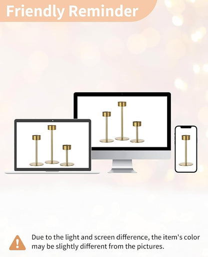 NUPTIO Candlestick Holders for Table Centerpiece: Set of 3 Gold Candle Sticks Holder with Clear Glass Hurricane - Tall Brass Taper Candle Holders for Outdoor Wedding Birthday Decor