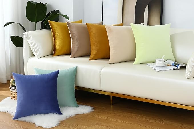 mixeoo Comfy Baby Blue Decorative Throw Pillow Covers Square Velvet Super Soft Couch Cushion Cases for Living Room Sofa Decor, Set of 2, 18 x 18 Inch