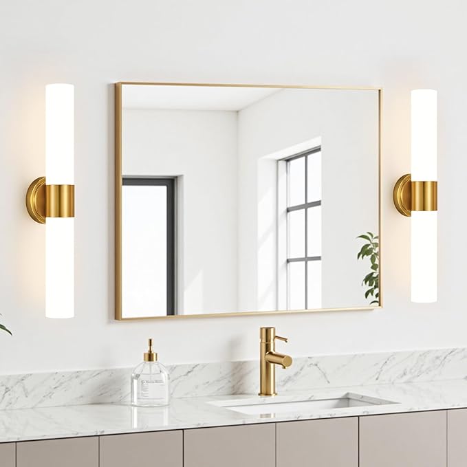Wall Sconces Set of Two, Modern Bathroom Sconces Wall Lighting with Milky White Glass, Gold Sconces Wall Decor Set of 2 for Bathroom Mirror Bedroom Living Room Hallway