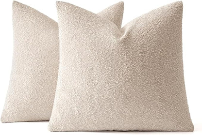 MIULEE 24x24 Decorative Euro Sham Throw Pillows for Bed Set of 2 Textured Boucle Neutral Winter Throw Pillow Covers Oatmeal Accent Solid Couch Pillowcases Sofa Livingroom Home Decor