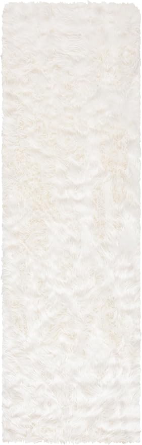 SAFAVIEH Faux Sheep Skin Collection Runner Rug - 2'6" x 8', Ivory, Silken Glam Design, Non-Shedding & Easy Care, 2.35-inch Thick Ideal for High Traffic Areas in Living Room, Bedroom (FSS235A)