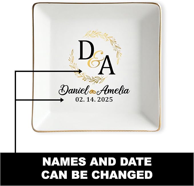 Personalized Wedding Ring Dish Gifts for Couples, Married Jewelry Tray Ring Holder, Wedding Gifts for Women Newlywed Future Bride To be, Engagement Gift for Mr Mrs Wife Husband Him Her