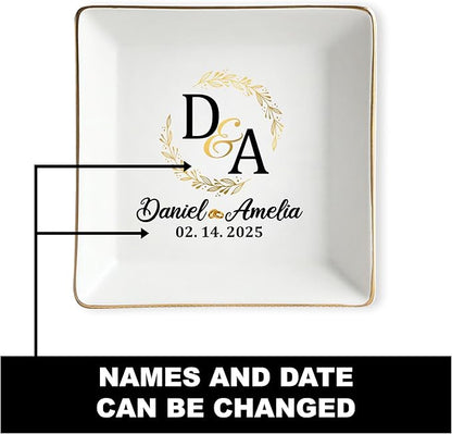 Personalized Wedding Ring Dish Gifts for Couples, Married Jewelry Tray Ring Holder, Wedding Gifts for Women Newlywed Future Bride To be, Engagement Gift for Mr Mrs Wife Husband Him Her