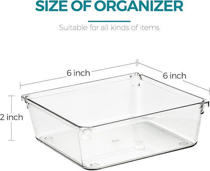6 Pack Drawer Organizer - 6" X 6" Clear Acrylic Storage Bins with Non-Slip Pads, Versatile Desk Tray for Makeup, Jewelry, Kitchen, Bathroom, and Office Organization