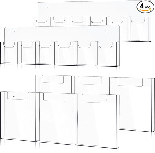 Sherr 4 Pcs Acrylic Brochure Pamphlet Holder Wall Mount 2 Sizes 9 Pocket Fits for 8.5" x 11" and 4" x 9" Brochure Magazine Holder Literature Multi Slot Wall Mount Combo Display Clear Flyer