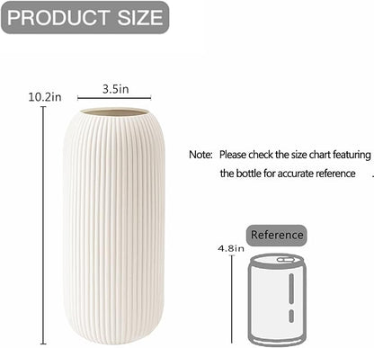 Ceramic Vase for Flowers – Modern Small Ribbed Textured Flower Vase for Home Decor, Pampas Grass, Decorative, Farmhouse, Coffee Table, Kitchen Centerpieces, Bookshelf and Home Living (XL White)