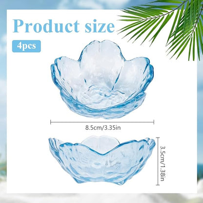 PLIGREAT 4 Pcs Blue Flower Jewelry Dish, Trinket Tray Glass Ring Dish Small Flower Jewelry Tray for Key Earrings Rings Holder Vanity Bathroom Room Decor Gifts for Women