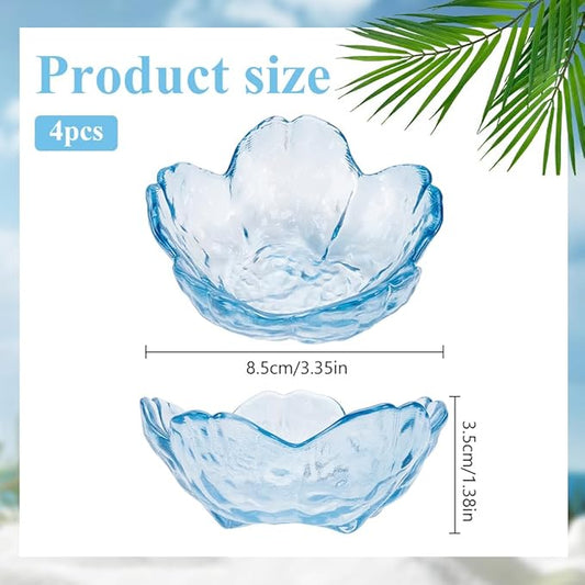 PLIGREAT 4 Pcs Blue Flower Jewelry Dish, Trinket Tray Glass Ring Dish Small Flower Jewelry Tray for Key Earrings Rings Holder Vanity Bathroom Room Decor Gifts for Women