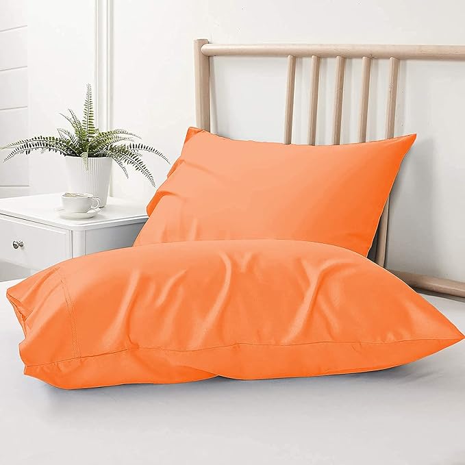 Upgrade Your Bedding Experience with The Made of 100% Cotton Pillow Cases 2 Pack Queen Pillowcases 20" x 30" Size fits Queen Pillows. Envelope Closure Orange