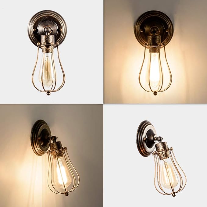LULING Industrial Wall Sconce Vintage Lighting Adjustable Lamp Socket Wire Metal Cage Wall Light Shade Edison Style Antique Fixture Porch Mirror (No Bulb) (Bronze Color) (Bronze)