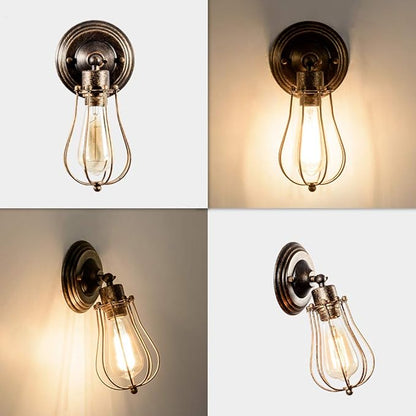 LULING Industrial Wall Sconce Vintage Lighting Adjustable Lamp Socket Wire Metal Cage Wall Light Shade Edison Style Antique Fixture Porch Mirror (No Bulb) (Bronze Color) (Bronze)