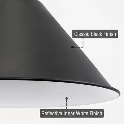 Kira Home 14" Industrial Metal Cone Replacement Shades, 1-5/8" Fitter Opening for Threaded Medium Base Socket, 6.75" x 14.25", Black Finish, 3-Pack