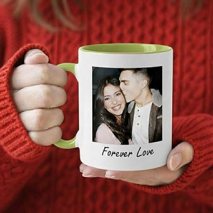 Custom Photo Coffee Mug, Personalized Forever Love Design Ceramic Cup for Anniversary Boyfriend Girlfriend Dishwasher Safe, 11oz (Green)