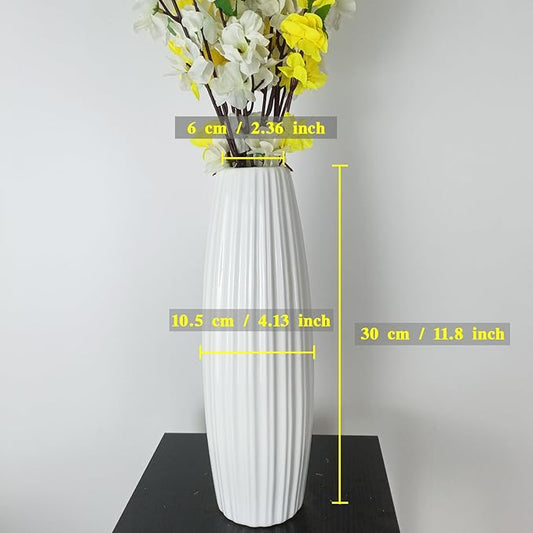12Inch Tall White Ceramic Vase for Home Decor, Modern Textured Vase for Living Room, Table Centerpiece, Farmhouse Style