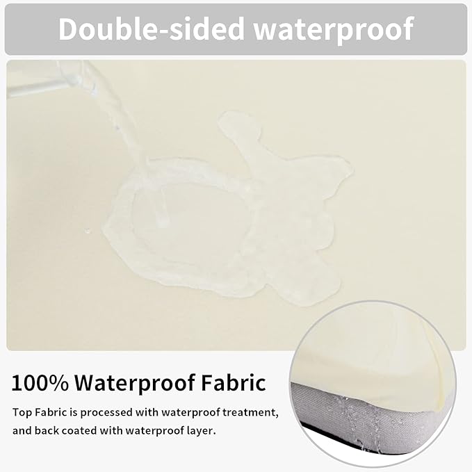 Easy-Going 100% Waterproof 4 Pieces Couch Cushion Covers for Sectional Sofa Left/Right L Shape Chaise Lounge Sofa Seat slipcover Anti-Slip Sofa Cover (3 Seater + 1 Chaise, Ivory