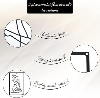 CHENGU 3 Pieces Metal Minimalist Abstract Woman Wall Art Line Drawing Wall Art Decor Single Line Female Home Hanging for Kitchen Bathroom Living Room