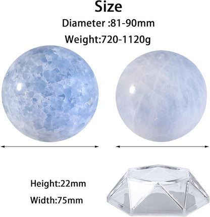 Natural Blue Celestite Crystal Ball with Acrylic Display Base, 81-90mm Polished Stone Feng Shui Crystal Sphere Meditation Decoration for Home & Office