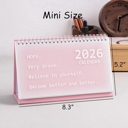 2026 Mini Desk Calendar New Year Planner Flip Calendar 8.3" x 5.2" - Pink (Oct. 2025 to Dec. 2026)