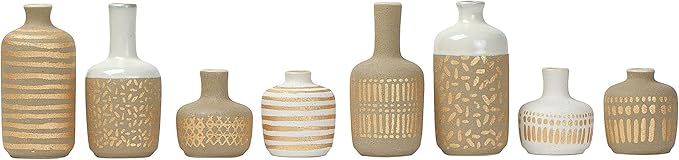 Main + Mesa Stoneware Vases with Gold Pattern, Set of 8