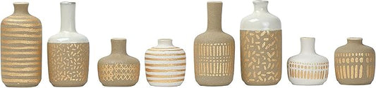 Main + Mesa Stoneware Vases with Gold Pattern, Set of 8