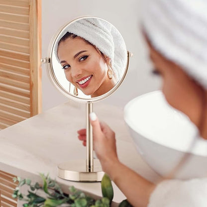 OVENTE 6'' Tabletop Makeup Mirror with 1X/7X Magnification, 360° Swivel Design, Double-Sided Free-Standing Vanity Mirror Perfect for Dresser, Bedroom and Office Desk, Nickel Brushed MNLT60BR1X7X