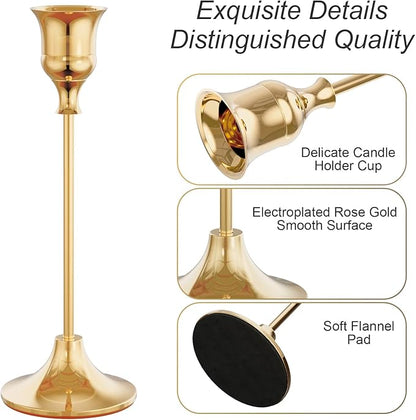 Set of 12 French Gold Candle Holders for Taper, Vintage Candlestick Holder Decorative Metal Candle Sticks Home Decor Centerpieces for Table Mantel Festive Decorations