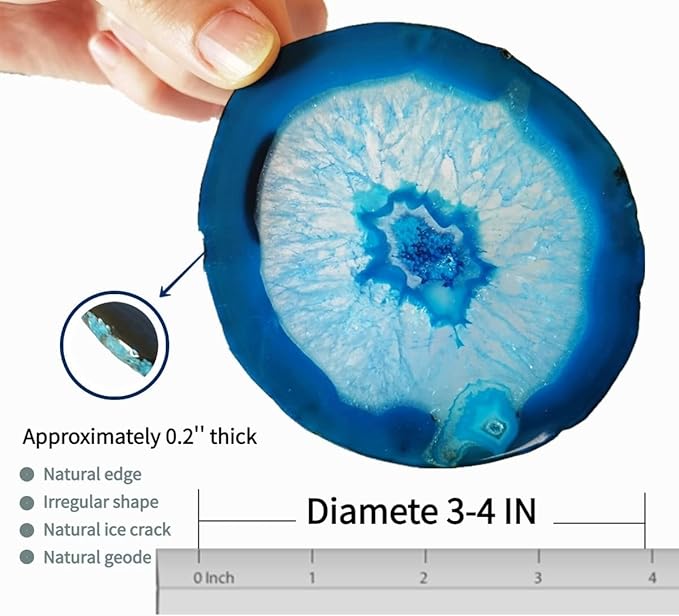 Natural Agate Coaster for Drinks Geode Stone Coasters Teal Irregular 4Pcs Dyed Agate Sliced Cup Mat 3-4'' DIY Decorative Paintings Ornaments Housewarming Gift