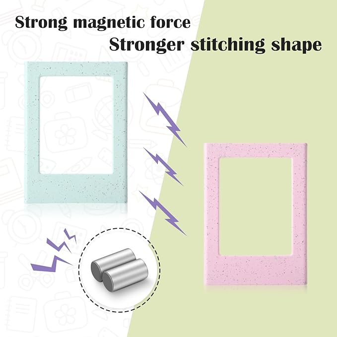 Epakh 20 Packs Magnetic Photo Picture Frame Cute Mini Table Photo Frame Holder 3 Inches Plastic Colorful Picture Display for Fridge Office (Stramineous)