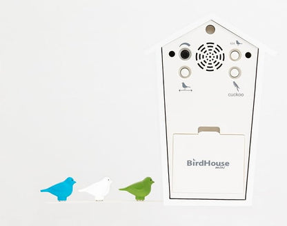 KOOKOO Birdhouse Mini White, Tiny Modern Cuckoo Clock with 12 Natural Bird Songs or Cuckoo Call