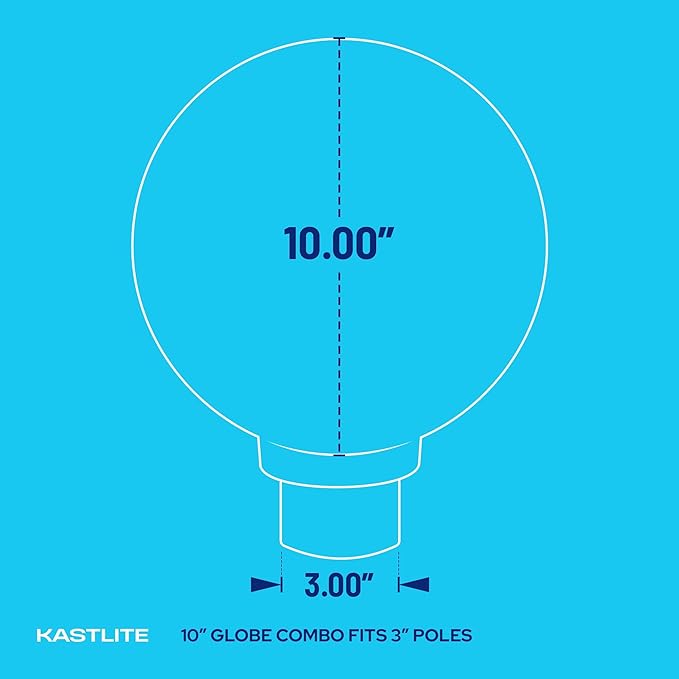 KASTLITE Lamp Post Globe Combo Lighting Fixture | 10" Prismatic Lens with Black Fitter Mounting | Fits 3" Diameter Posts (Not Included) | Comes with with 5000K LED Bulb