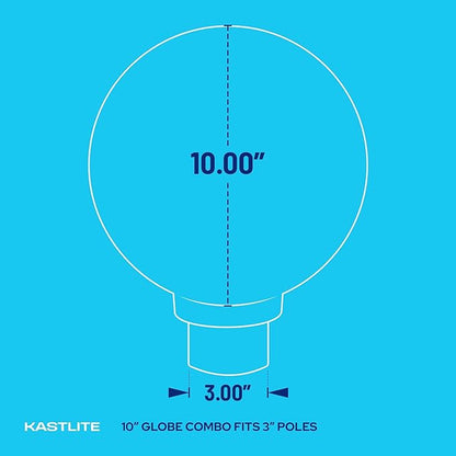 KASTLITE Lamp Post Globe Combo Lighting Fixture | 10" Prismatic Lens with Black Fitter Mounting | Fits 3" Diameter Posts (Not Included) | Comes with with 5000K LED Bulb