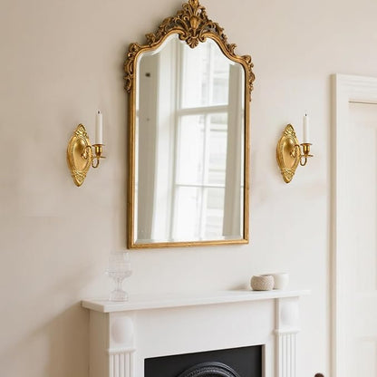 Gold Candle Sconces Set of Two, Brass Color Victorian Royal Wall Sconce, Metal Rustic Candle Holder Baroque Home Wall Decor for Living Room, Dining Room, Bedroom, Fireplace, Hallway, Window