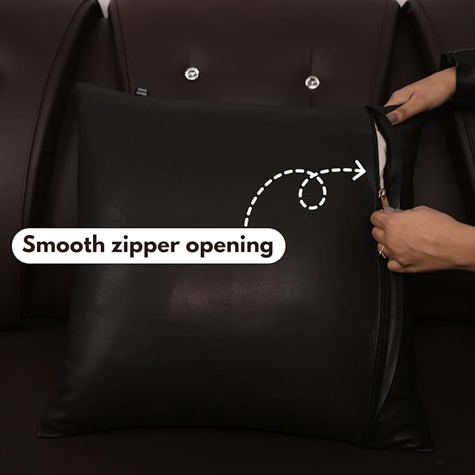 D DOLLY LAMB Lambskin Leather Pillow Cover - Sofa Cushion Case - Decorative Throw Covers for Living Room & Bedroom, 22x22 Inches - Black (02) Pack of 1
