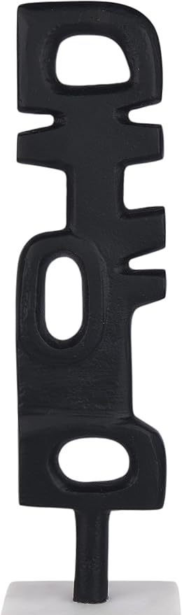 Cruiser’s Caché Abstract Geometric Sculpture, Artisan-Made Cast Aluminum with Black Anthracite Finish, Natural Marble Base, 14"