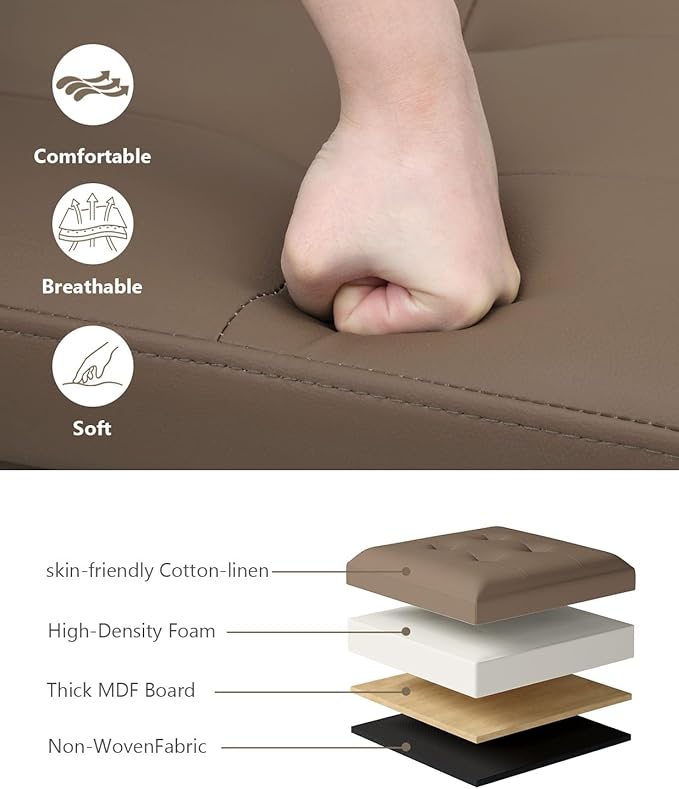 Folding Storage Ottoman Bench, Multi-Functional Ottoman Foot Rest, End of Bed Bench, Storage Chest for Living Room, Bedroom, Hallway, Entryway, Holds Up to 600 lbs (Brown, 30 Inches)