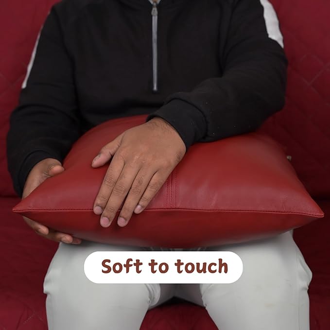 Lambskin Leather Pillow Cover, Hand Panel Stitched Leather Decorative Throw Pillow Covers for Couch Sofa Bed Living Room Garden (20x20 Inches, Reddish Brown Pack of 2)