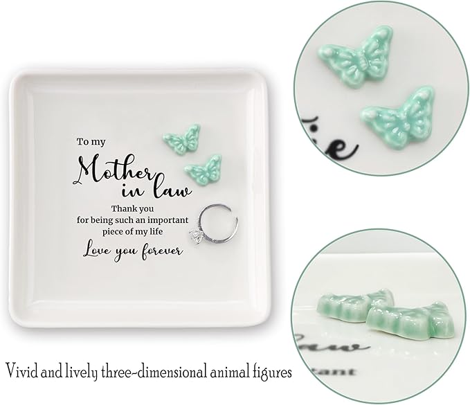 HOME SMILE Mother in Law Christmas Gifts-Butterfly Ring Dish Jewelry Tray-Mothers Day Gifts,Mother of the Groom Gift,Wedding Birthday Thanksgiving Present for Futuree Mom