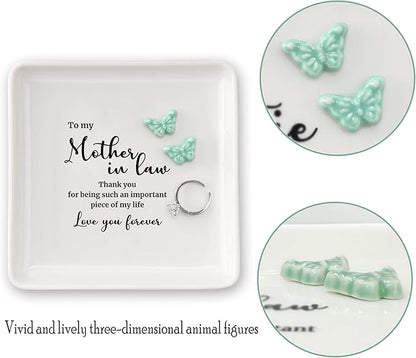 HOME SMILE Mother in Law Christmas Gifts-Butterfly Ring Dish Jewelry Tray-Mothers Day Gifts,Mother of the Groom Gift,Wedding Birthday Thanksgiving Present for Futuree Mom
