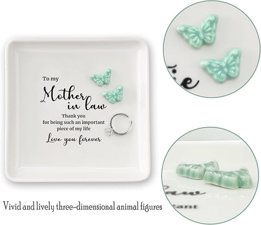 HOME SMILE Mother in Law Christmas Gifts-Butterfly Ring Dish Jewelry Tray-Mothers Day Gifts,Mother of the Groom Gift,Wedding Birthday Thanksgiving Present for Futuree Mom
