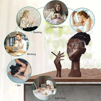 Sophisticated and Elegant Headscents-Head Incense Burner - Black Woman Smoking Head Incense Burner Design Calming Room Waterfall Decor and Unique Home Gift,Desk Decor (A)