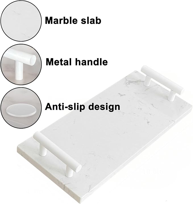 Guest Towel Holder Tray for Bathroom,Marble Slab with Handles -Napkin Holder for Kitchen - Bathroom Tray (White,Small)