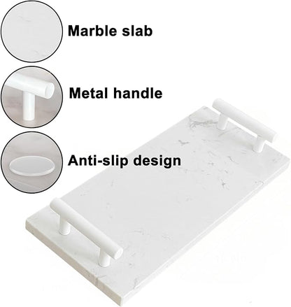 Guest Towel Holder Tray for Bathroom,Marble Slab with Handles -Napkin Holder for Kitchen - Bathroom Tray (White,Small)