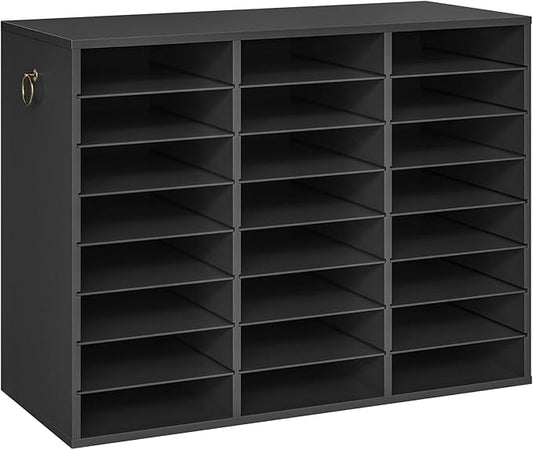 HOOBRO Literature Organizer, 24 Compartments Wooden Mail Organizer, Countertop Literature Sorter with Adjustable Shelves for Home, Office, School, Student Mailbox for Classroom, Black BK38WF01