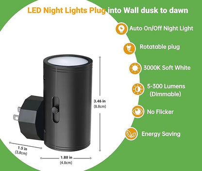 GEPLAD 4 Pack LED Night Light, Plug Into Wall, Dusk to Dawn Sensor, Soft White 3000K,Uplight & Downlight, for Bedroom, Stairway, Hallway,Bathroom Dimmable